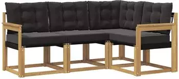 vidaXL Outdoor-Sofagarnitur mit Kissen, 4-tlg., wei&szlig;/schwarz (3389422)