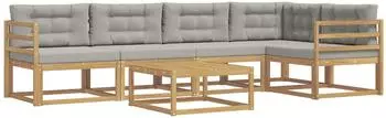 vidaXL Outdoor-Sofagarnitur 6-tlg. wei&szlig; und hellgrau, Polyester (3386465)