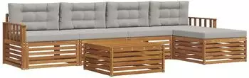 vidaXL Outdoor-Sofagarnitur mit Kissen, 6-tlg., natur und hellgrau (3373331)
