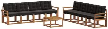 vidaXL Outdoor-Sofagarnitur mit Kissen 9-tlg., natur und schwarz (3368523)
