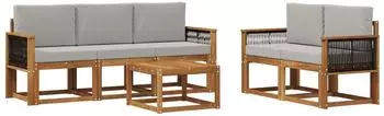 vidaXL Outdoor-Sofagarnitur mit Kissen, 6-tlg., natur und hellgrau (3384992)