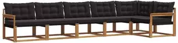 vidaXL Outdoor-Sofagarnitur 6-tlg. mit Kissen, natur/schwarz (3369499)