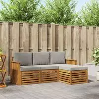 vidaXL Outdoor-Sofagarnitur 4 stk. Nat&uuml;rlich und Hellgrau