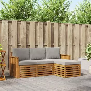 vidaXL Outdoor-Sofagarnitur 4-tlg., Akazie, natur/hellgrau (3374606)