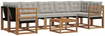 vidaXL Outdoor-Sofagarnitur mit Kissen, 8-tlg., natur/hellgrau (3368486)