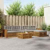 vidaXL Outdoor-Sofagarnitur 6 stk. Nat&uuml;rlich und Hellgrau
