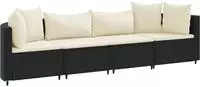 vidaXL 4-tlg. Garten-Sofagarnitur mit Kissen Schwarz Poly Rattan