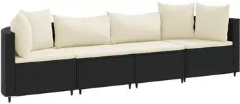 vidaXL Garten-Sofagarnitur 4-tlg. mit Kissen, Poly Rattan, schwarz (3308456)