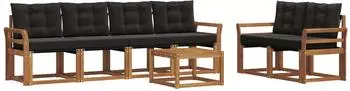 vidaXL Outdoor-Sofagarnitur mit Kissen 7-tlg., natur und schwarz (3368427)