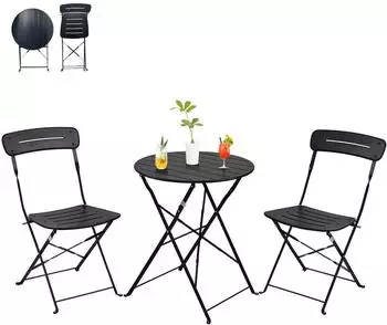 LuxusKollektion Bistro-Set 3-teilig, klappbar, schwarz