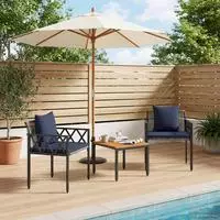 vidaXL Gartenm&ouml;bel-Set 3 stk. Grau und Marineblau Poly-Rattan