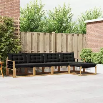 vidaXL Outdoor-Sofagarnitur mit Kissen, 5-tlg., wei&szlig; und schwarz (3388594)