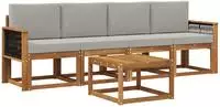 vidaXL Outdoor-Sofagarnitur 4 stk. Nat&uuml;rlich und Hellgrau