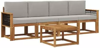 vidaXL Outdoor-Sofagarnitur 4-tlg., natur und hellgrau (3384972)