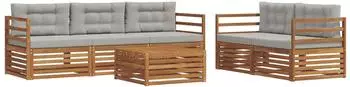 vidaXL Outdoor-Sofagarnitur mit Kissen, 6-tlg., natur und hellgrau (3373001)