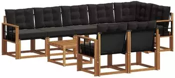 vidaXL Outdoor-Sofagarnitur 9-tlg. natur und schwarz (3368815)