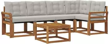 vidaXL Outdoor-Sofagarnitur 6-tlg. mit Kissen, natur und hellgrau (3368690)