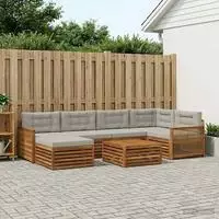 vidaXL Outdoor-Sofagarnitur 7 stk. Nat&uuml;rlich und Hellgrau