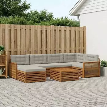 vidaXL Gartenlounge-Set 7-tlg., natur und hellgrau (3383599)