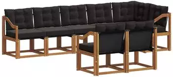 vidaXL Garten-Sofagarnitur mit Kissen 8-tlg., natur und schwarz (3368795)