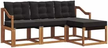 vidaXL Outdoor-Sofagarnitur mit Kissen, 4-tlg., natur und schwarz (3368555)