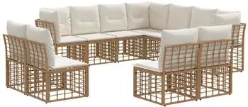 vidaXL Outdoor-Sofagarnitur 11-tlg. natur Polyester