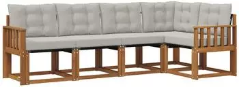 vidaXL Outdoor-Sofagarnitur mit Kissen 5-tlg., natur und hellgrau (3368662)
