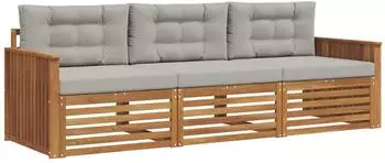 vidaXL Outdoor-Sofagarnitur 3-tlg. mit Kissen, natur und hellgrau (3372936)