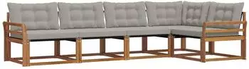 vidaXL Outdoor-Sofagarnitur mit Kissen, 5-tlg., natur und hellgrau (3369458)