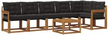 vidaXL Outdoor-Sofagarnitur mit Kissen, 7-tlg., natur/schwarz (3368731)