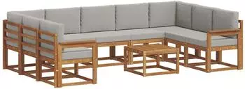 vidaXL Outdoor-Sofagarnitur mit Kissen, 10-tlg., natur und hellgrau (3367009)