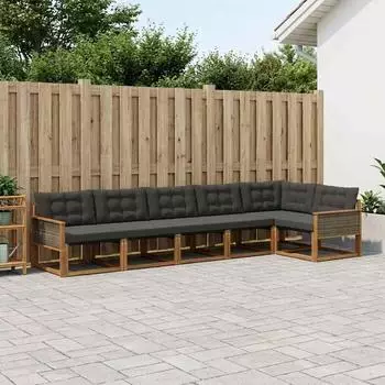 vidaXL Outdoor-Sofagarnitur mit Kissen, 6-tlg., natur/schwarz (3381452)
