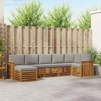 vidaXL Garten-Sofagarnitur 7-tlg., Akazienholz, natur/hellgrau (3375166)