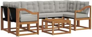 vidaXL Outdoor-Sofagarnitur 7-tlg. mit Kissen, natur und hellgrau (3368458)
