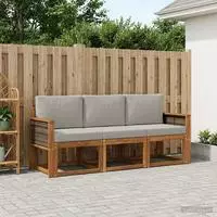 vidaXL Outdoor-Sofagarnitur 3 stk. Nat&uuml;rlich und Hellgrau