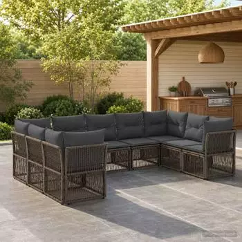 vidaXL Gartenlounge-Set 9-tlg. grau Poly-Rattan (3434339)