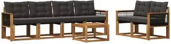 vidaXL Outdoor-Sofagarnitur mit Kissen, 7-tlg., natur und schwarz (3381792)