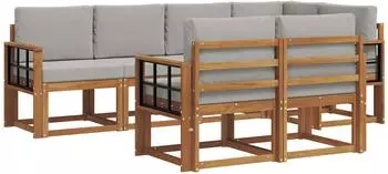 vidaXL Outdoor-Sofagarnitur mit Kissen, 7-tlg., natur und hellgrau (3366544)