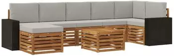 vidaXL Outdoor-Sofagarnitur mit Kissen, 8-tlg., natur und hellgrau (3384662)