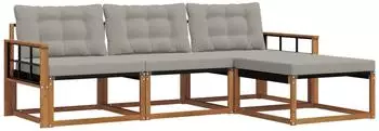 vidaXL Outdoor-Sofagarnitur mit Kissen, 4-tlg., natur und hellgrau (3369342)