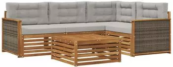 vidaXL Outdoor-Sofagarnitur mit Kissen, 5-tlg., natur und hellgrau (3383319)