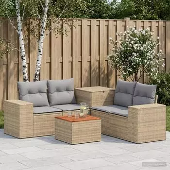 vidaXL Sofa-Set 6-teilig, Polyrattan und Stahl, beige und hellgrau
