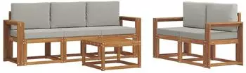 vidaXL Outdoor-Sofagarnitur mit Kissen 6-tlg., natur und hellgrau (3366014)