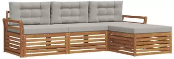 vidaXL Garten-Sofagarnitur 4-tlg. mit Kissen, natur und hellgrau (3373261)