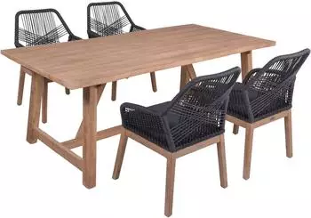 Garden Pleasure OAKLAND/POMONA Garten-Essgruppe braun, Massivholz, 9-tlg. mit Polsterung