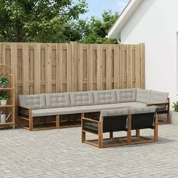 vidaXL Outdoor-Sofagarnitur mit Kissen, 8-tlg., natur und hellgrau (3381503)