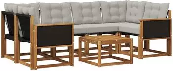 vidaXL Outdoor-Sofagarnitur 7-tlg. natur und hellgrau (3381799)