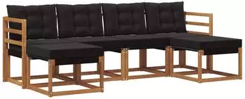 vidaXL Outdoor-Sofagarnitur 6-tlg. mit Kissen, natur/schwarz (3368919)