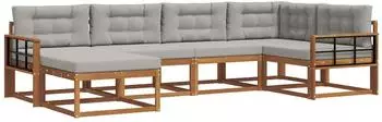 vidaXL Outdoor-Sofagarnitur 6-tlg. mit Kissen, natur/hellgrau (3367834)
