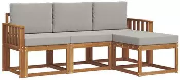 vidaXL Outdoor-Sofagarnitur 4-tlg. natur und hellgrau (3366214)